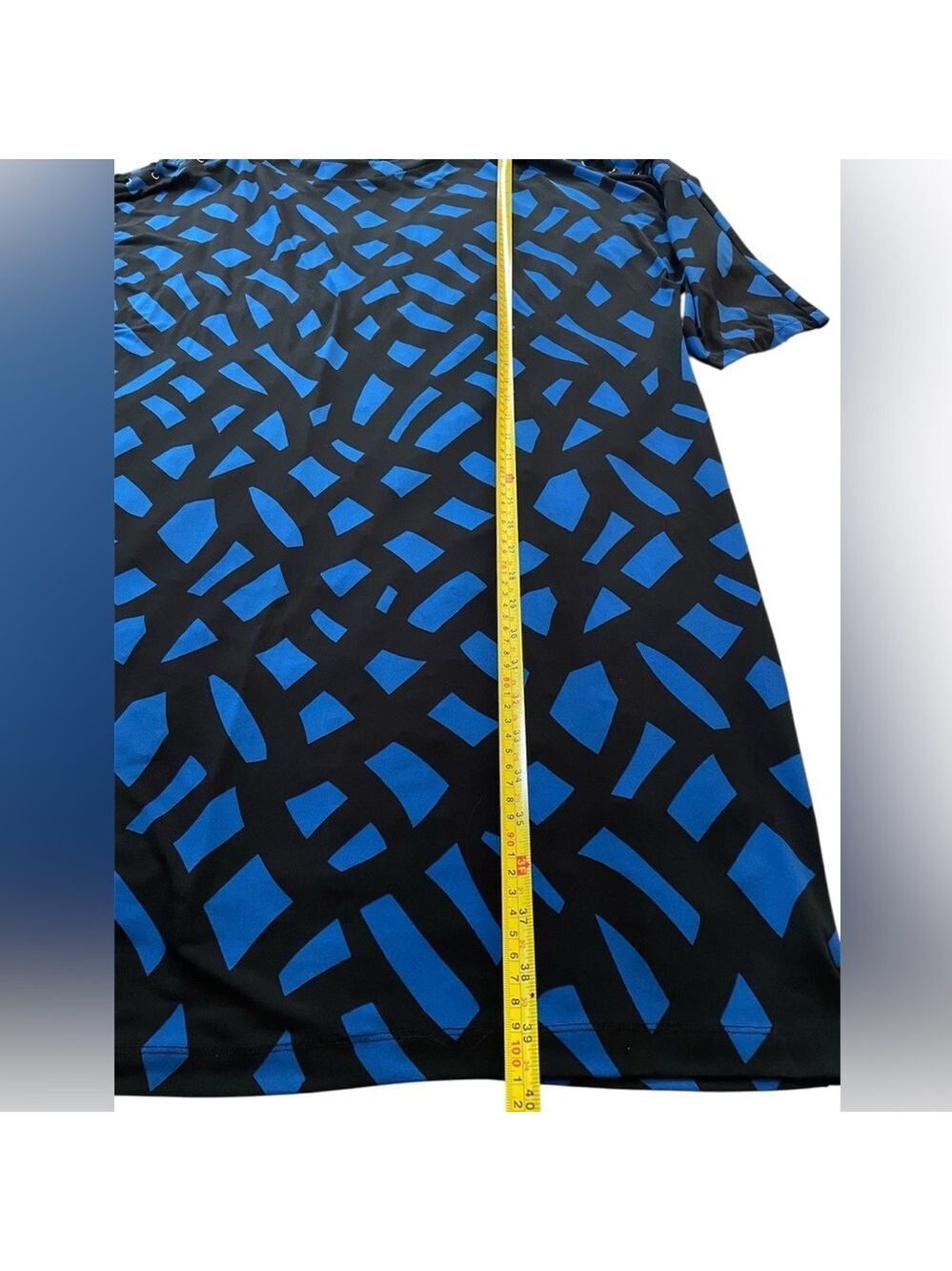 Calvin Klein Black Blue Abstract Print Shift Dress Long Sleeve - Picture 4 of 10